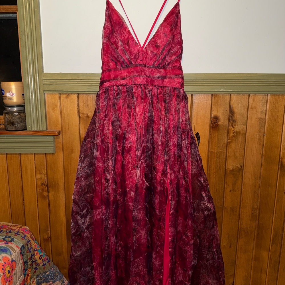 Lulus Romance That Wows Magenta Floral Print Organza Maxi Dress Pink - Size XL - Picture 3 of 3